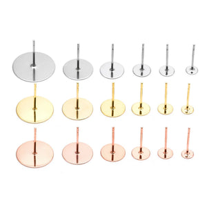 50-100Pcs 316L Stainless Steel Earring Stud DIY Ear Blank Post Pins 3-12mm
