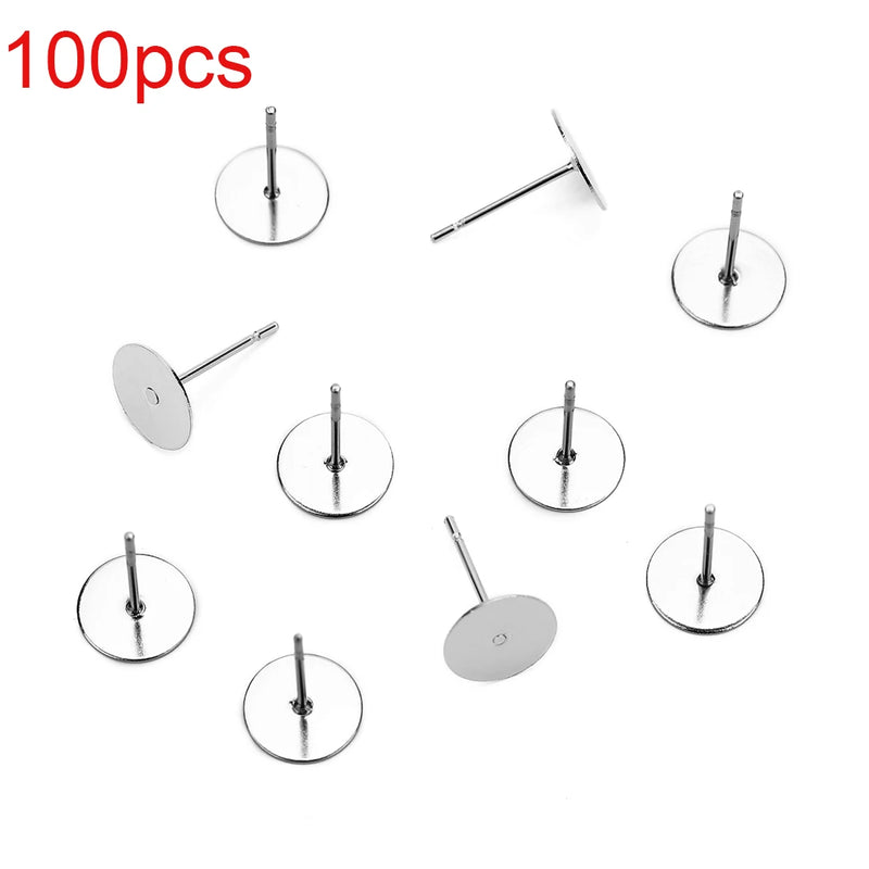 50-100Pcs 316L Stainless Steel Earring Stud DIY Ear Blank Post Pins 3-12mm