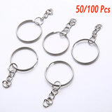 50/100Pcs Split Ring Short Chain Key Rings Key Chains Polished Silver 25mm Keyri