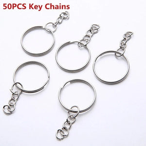 50/100Pcs Split Ring Short Chain Key Rings Key Chains Polished Silver 25mm Keyri