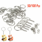 50/100Pcs Split Ring Short Chain Key Rings Key Chains Polished Silver 25mm Keyri