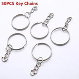 50/100Pcs Split Ring Short Chain Key Rings Key Chains Polished Silver 25mm Keyri