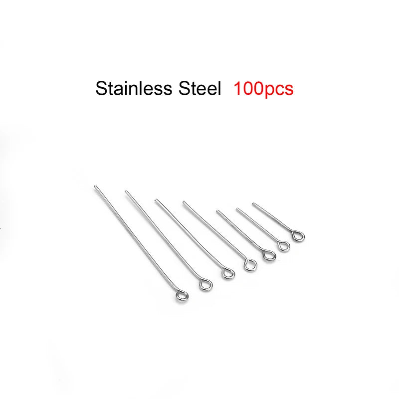 50-100pcs Stainless Steel Eye Head Pins Flat Head Pin For DIY Jewelry Making