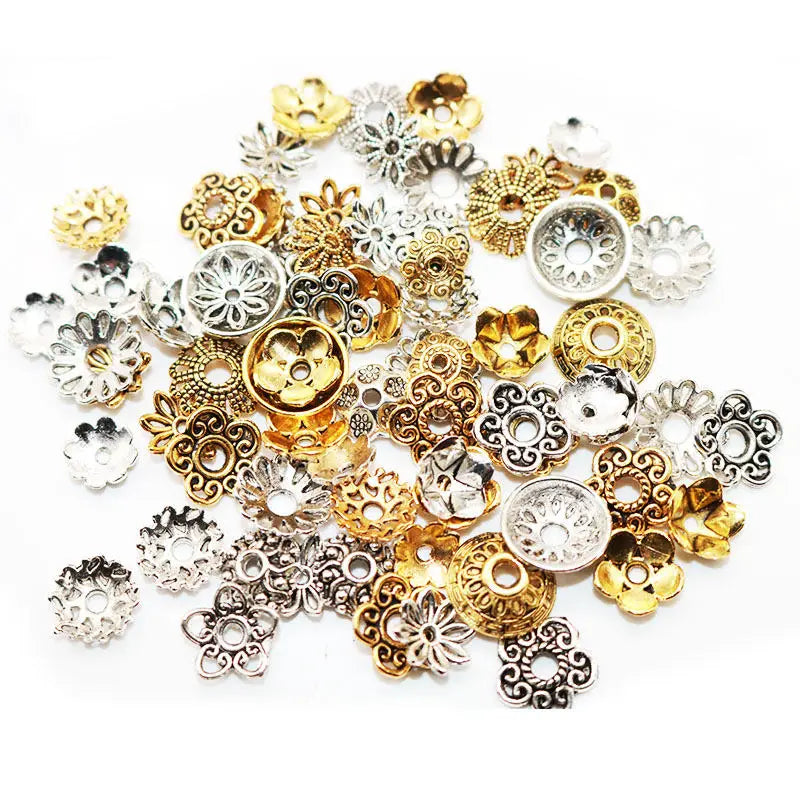 Tibetan Antique Silver Flower Bead Needlework DIY Accessories End Caps