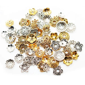 Tibetan Antique Silver Flower Bead Needlework DIY Accessories End Caps