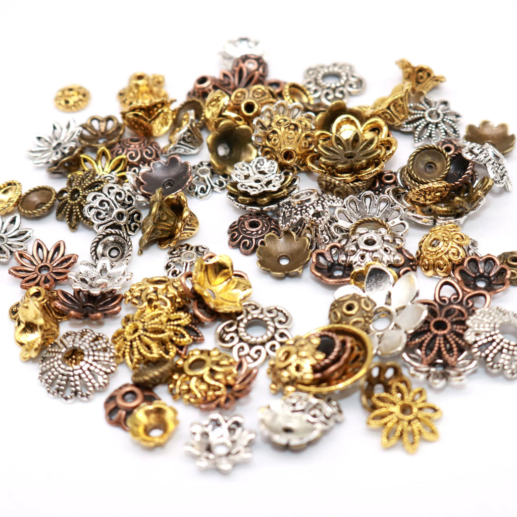 Tibetan Antique Silver Flower Bead Needlework DIY Accessories End Caps