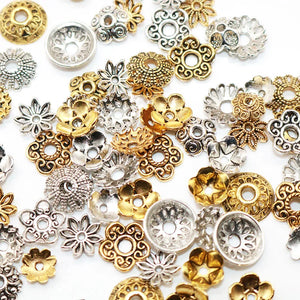 Tibetan Antique Silver Flower Bead Needlework DIY Accessories End Caps