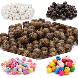 50-100pcs Stripe Natural Wooden Beads Round Colorful Wood Spacer Beads