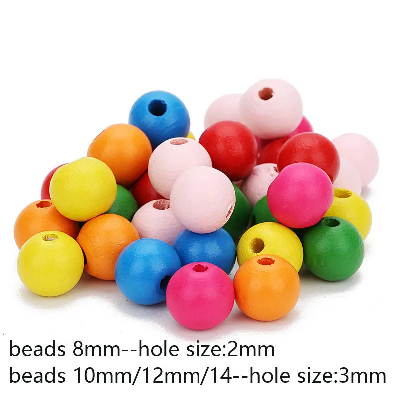 50-100pcs Stripe Natural Wooden Beads Round Colorful Wood Spacer Beads