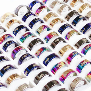 50/100pcs Multicolor Stainless Steel Ring Mix Styles Wedding Jewelry Gift