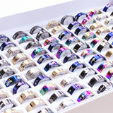 50/100pcs Multicolor Stainless Steel Ring Mix Styles Wedding Jewelry Gift