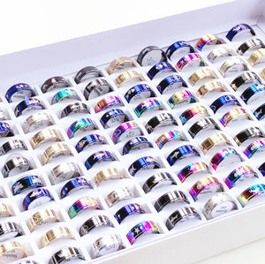 50/100pcs Multicolor Stainless Steel Ring Mix Styles Wedding Jewelry Gift