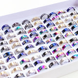50/100pcs Multicolor Stainless Steel Ring Mix Styles Wedding Jewelry Gift