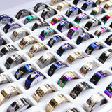 50/100pcs Multicolor Stainless Steel Ring Mix Styles Wedding Jewelry Gift
