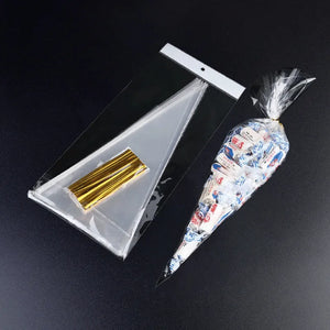 50/100pcs Triangle Gift Bags Cones Transparent Plastic Bag Candy Bags Kids Party