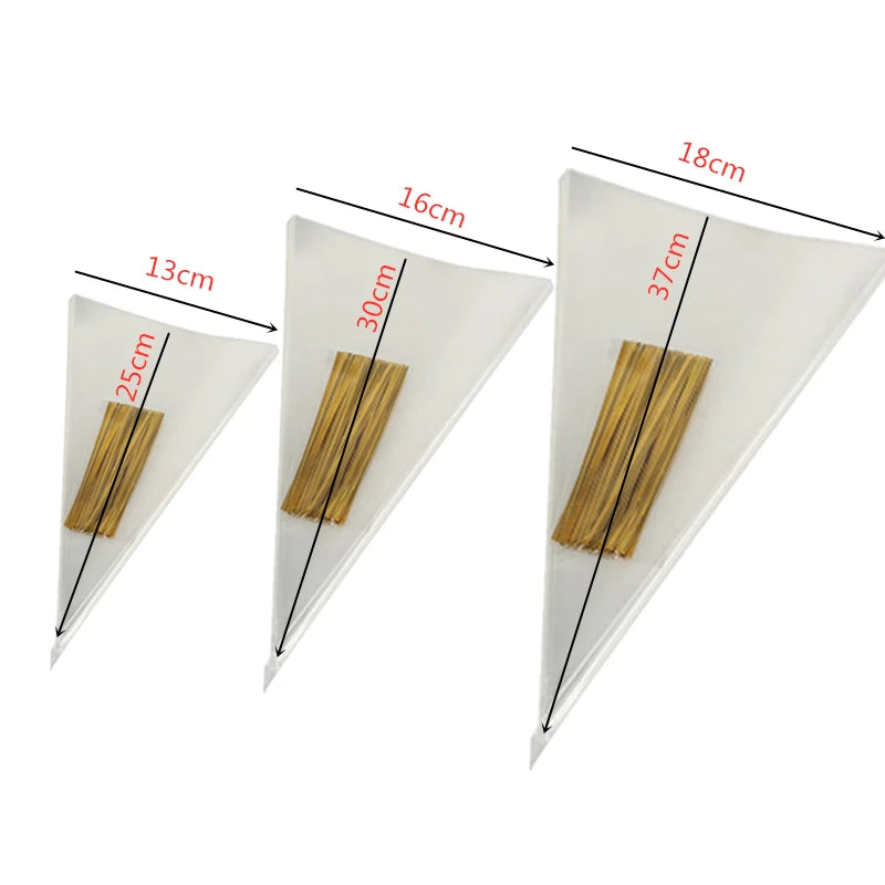 50/100pcs Triangle Gift Bags Cones Transparent Plastic Bag Candy Bags Kids Party