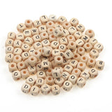 10mm Mixed Natural Wooden Letter Beads Square Alphabet Spacer Beads