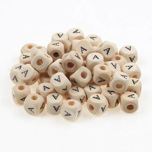 10mm Mixed Natural Wooden Letter Beads Square Alphabet Spacer Beads