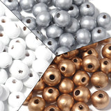 Silver Plated Wooden Beads Round Spacer Beads for DIY Jewelry Making