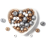 Silver Plated Wooden Beads Round Spacer Beads for DIY Jewelry Making