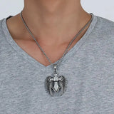 Stainless Steel Angel Wings & Rhinestone Cross Pendant Necklace