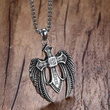 Stainless Steel Angel Wings & Rhinestone Cross Pendant Necklace