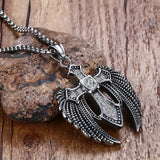 Stainless Steel Angel Wings & Rhinestone Cross Pendant Necklace