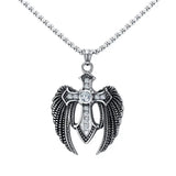 Stainless Steel Angel Wings & Rhinestone Cross Pendant Necklace