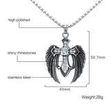 Stainless Steel Angel Wings & Rhinestone Cross Pendant Necklace