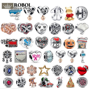 925 Sterling Silver Heart Charm with Logo for DIY Bracelet Necklace