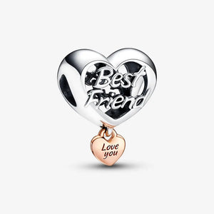 925 Sterling Silver Heart Charm with Logo for DIY Bracelet Necklace