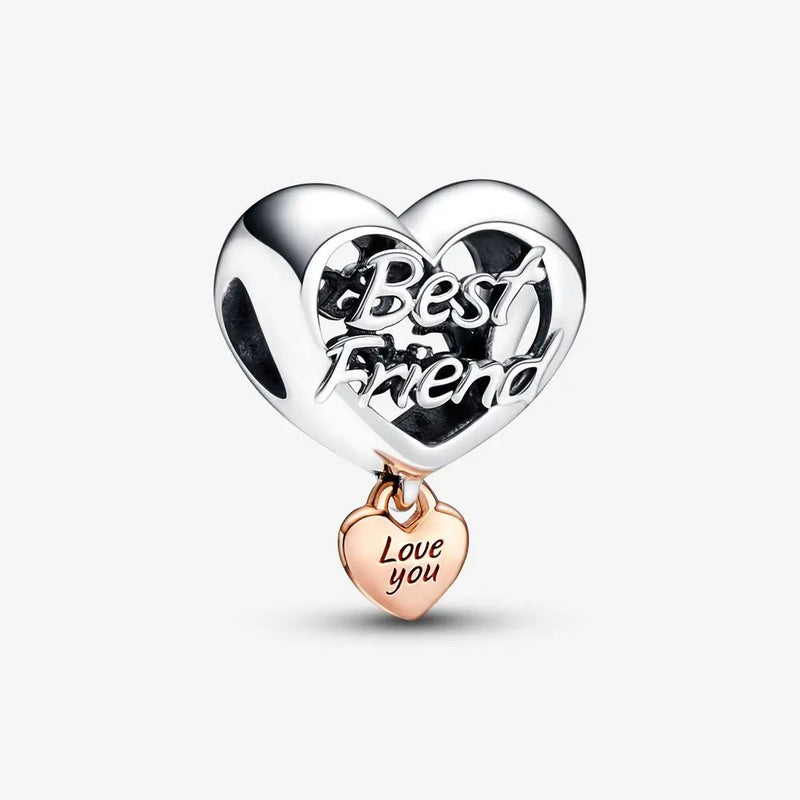 925 Sterling Silver Heart Charm with Logo for DIY Bracelet Necklace