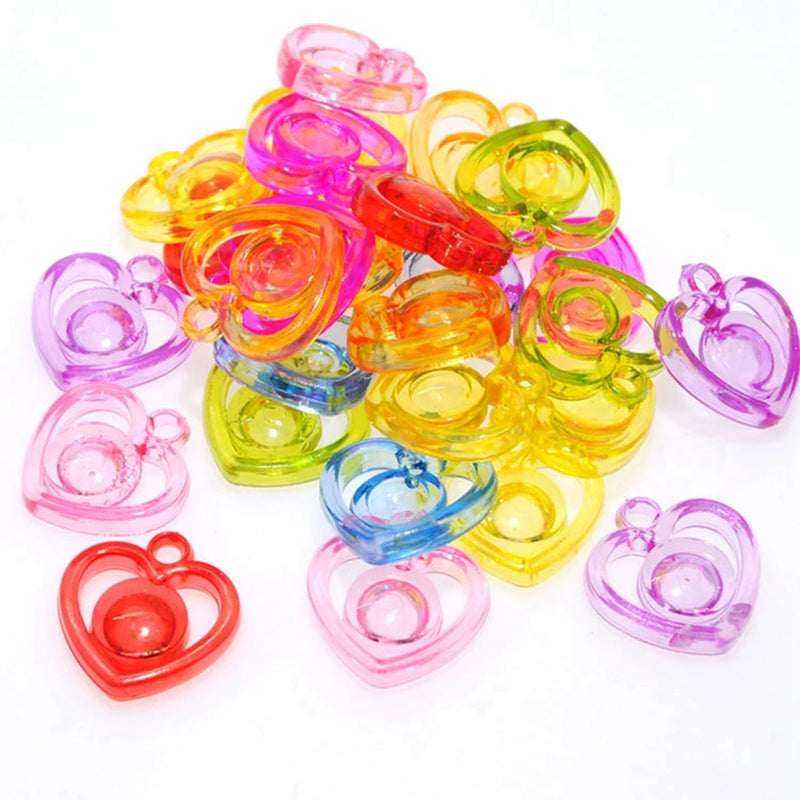 50 Acrylic Hollow Heart Charm Pendants 22mm for Kid Craft