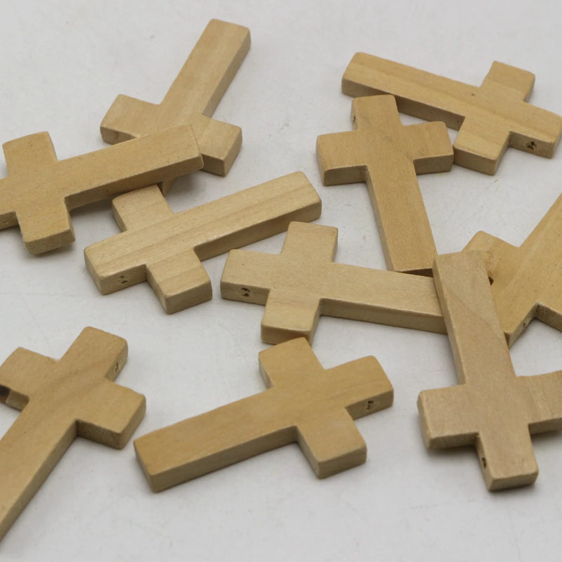 50 Natural Wooden Cross Beads Charm 42X24mm Pendants