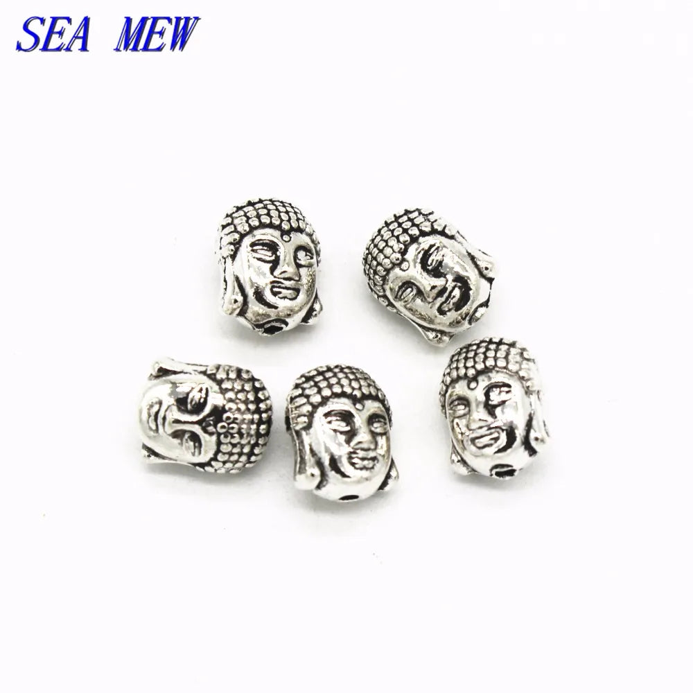 50 PCS 11*9MM Vintage Metal Alloy Spacer Beads Nepal Buddha Head Hole Beads