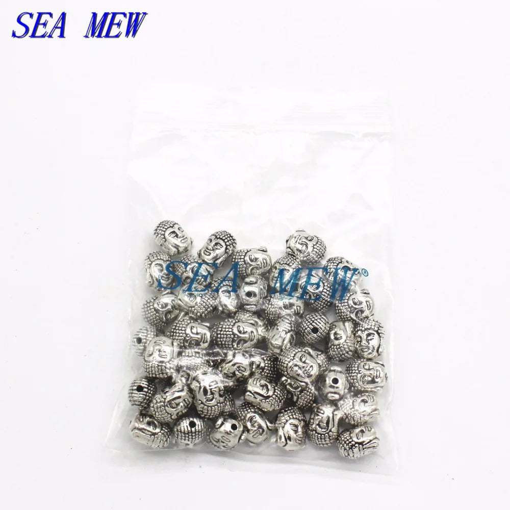 50 PCS 11*9MM Vintage Metal Alloy Spacer Beads Nepal Buddha Head Hole Beads