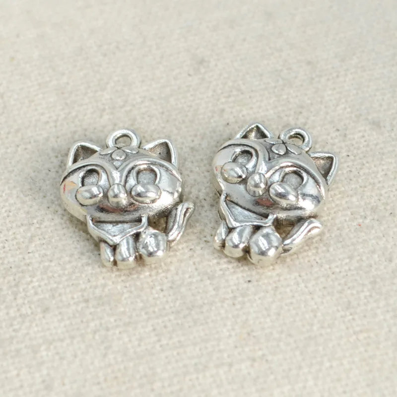 50PCS Metal Cat Charms Pendant for DIY Jewelry Making