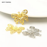 50 PCS 22x18mm K Metal Filigree Flowers Slice Butterfly Charms Base Setting