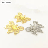 50 PCS 22x18mm K Metal Filigree Flowers Slice Butterfly Charms Base Setting