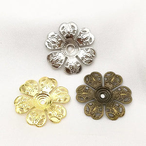 50 PCS 25mm Metal Filigree Flowers Slice Charms DIY Jewelry Findings