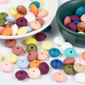 50 PCS 12MM Lentil Silicone Teething Beads Jewelry Making Baby Necklace Pendants