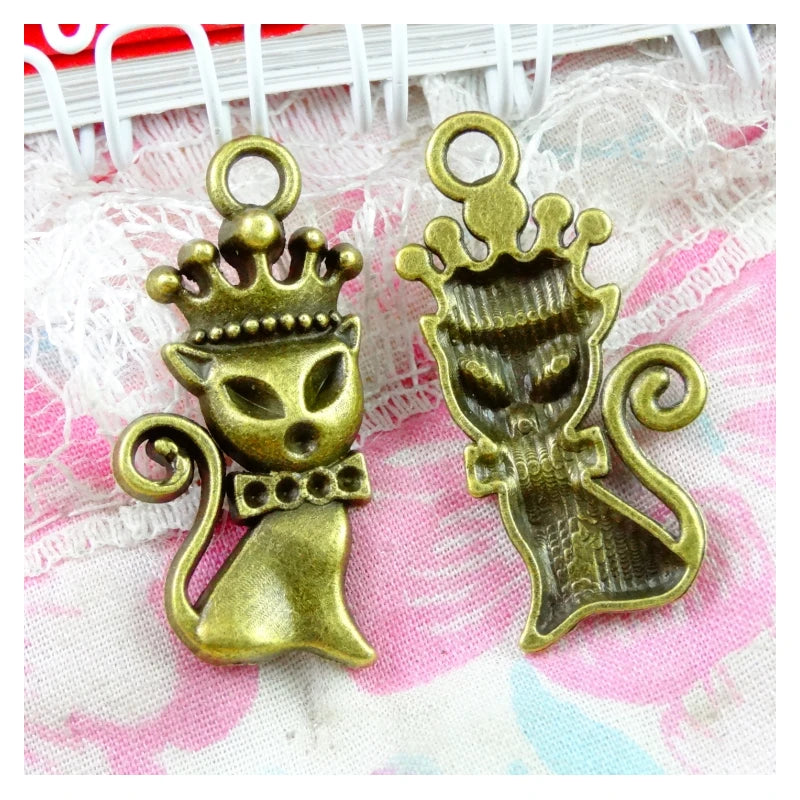 50 PCS Vintage Antique Bronze Fox Pendant Charm for Jewelry Making