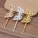 50 PCS Filigree Butterfly Barrettes DIY Hair Clips Copper Hairpin Base Setting