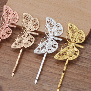 50 PCS Filigree Butterfly Barrettes DIY Hair Clips Copper Hairpin Base Setting