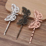 50 PCS Filigree Butterfly Barrettes DIY Hair Clips Copper Hairpin Base Setting