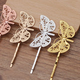 50 PCS Filigree Butterfly Barrettes DIY Hair Clips Copper Hairpin Base Setting