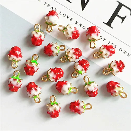 50pcs Strawberry Pendant Charm for Jewelry Making
