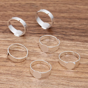 50 PCS Silver Plated Adjustable Ring Settings for 10mm 12mm Round Flat Base