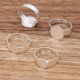 50 PCS Silver Plated Adjustable Ring Settings for 10mm 12mm Round Flat Base