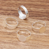 50 PCS Silver Plated Adjustable Ring Settings for 10mm 12mm Round Flat Base